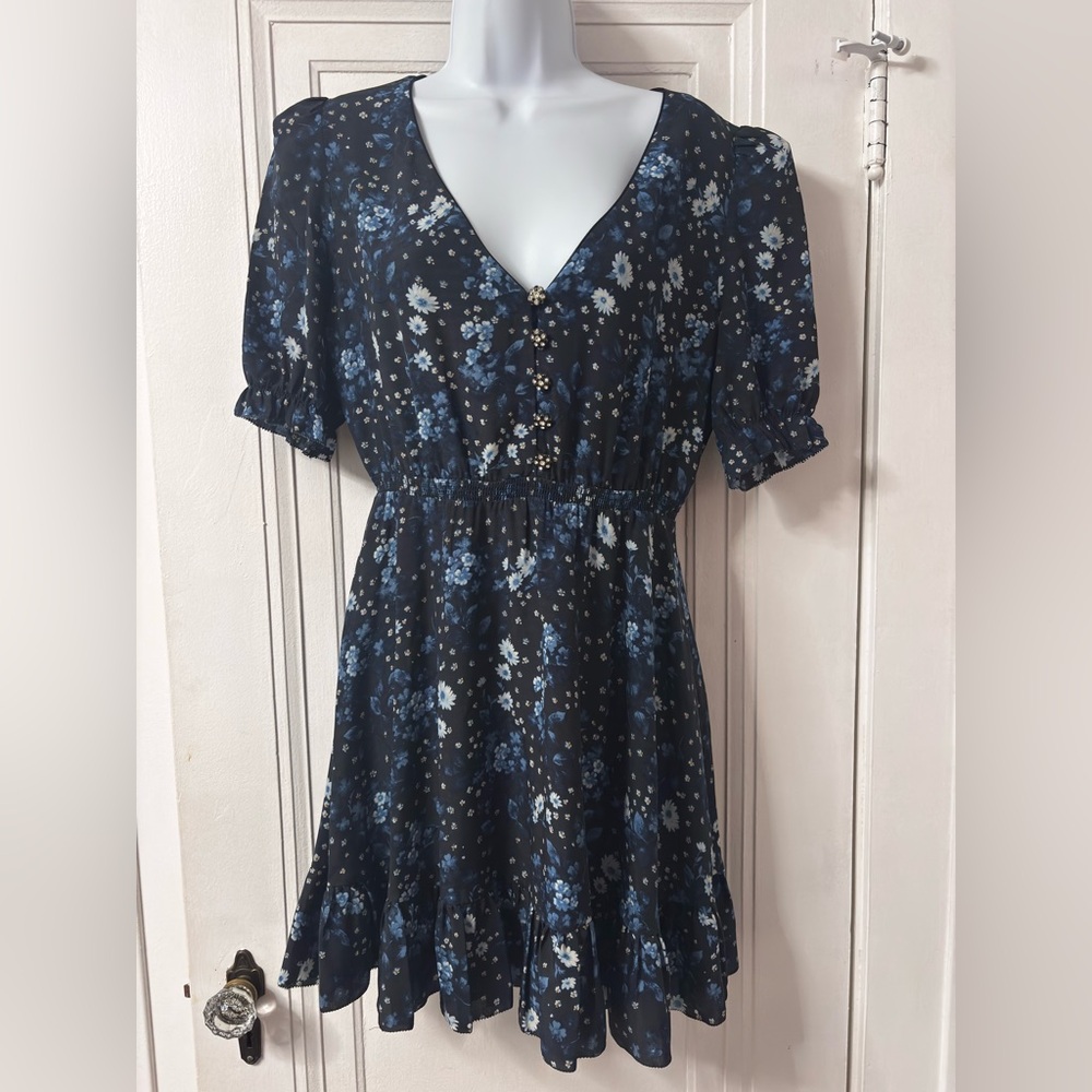 The Kooples Paris silk Floral V-Neck Dress Medium